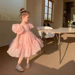 Summer Childrens Fluffy Sleeves Princess Dress Birthday Party Dress Exquisite and Comfortable Dress Baby Girl Fluffy Lace Dress 240402