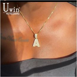 Necklaces UWIN Baguette Letters With Box Chain Cubic Zirconia Intial Name Necklace Jewellery Charm Hip Hop Necklaces Drop Shipping