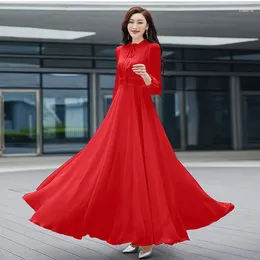 Casual Dresses Elegant O-neck Long Sleeved Chiffon White Dress Fashion Belt Empire Solid Colour Spring/Summer Streetwear Vestidos De Mujer