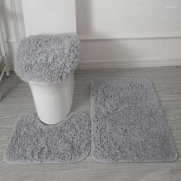 Bath Mats Set Of 3 Solid Bathroom Mat Soft Non Slip Fluffy Plush Hairs Carpets Modern Toilet Lid Cover Rugs Floor Washable