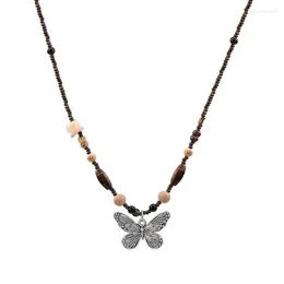 Pendant Necklaces Colorful Beaded Butterfly Choker Necklace Ajdustable Clavicle Chain