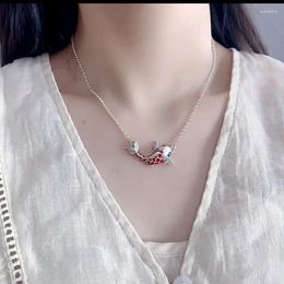 Pendants Auspicious Fish Pendant Lady Choker Necklace Gift For Friend Personality Colored Enamel Lucky Women Jewelry