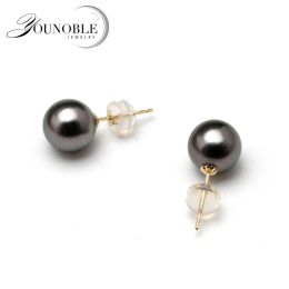 Earrings Anti allergic Real 18k Gold Earrings Round Seawater Tahitian Black Pearls Stud Earrings Girls Jewellery Women Trendy Anniversary