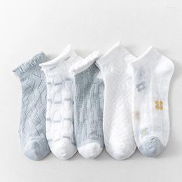 Women Socks Summer Low Cut Ankles Mesh Breathable Short Japanese Kawaii Cute Frilly Ruffle Floral Print Sweet Girls