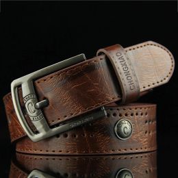 Men's Casual Retro Antique Hollow Belt PU Leather High Quality Classic Belt Alloy Pin Buckle Belt For Men