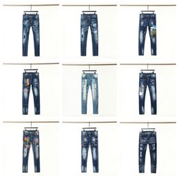 men's jeans European and American luxury designer Men's jeans slim stretch embroidered pants men's and women's fashion swing paint