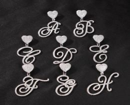 Cursive Letter With Heart Bail Brush Cubic Zirconia Intial Name Necklace Charm Hip Hop Jewelry8401928