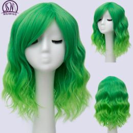 Wigs MSIWIGS Short Bob Cosplay Wig for Women Synthetic Green Hair New Style Natural Supple Summer Heat Resistant Wig With Side Bangs