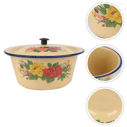 Bowls Enamel Basin Household Soup Tureen Pot Salad Bowl Lid Tub Handwashing Lids Cereal Home Set