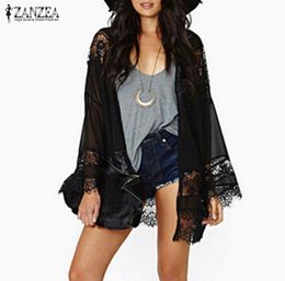 Plus Size ZANZEA Women Casual Vintage Kimono Cardigan Lace Crochet Chiffon Loose Blouse Tops Beach Beige Black White 2009251595495