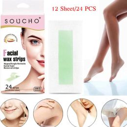 24Pcs/Set Depilatory Cartine Wax Strips For Hair Removal Wax Paper Cold Wax Strips Paper For Face Neck Arm Leg Body Beauty Tools