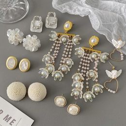 Dangle Earrings AENSOA Vintage Geometric Crystal Bead Pearl Drop For Women Elegant Resin Floral Tassel Wedding Party Jewellery