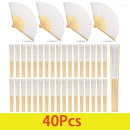 Decorative Figurines 40Pcs White Folding Fan Paper Bamboo Handheld Fans For Wedding Party Decoration