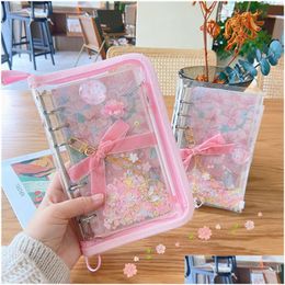 Notepads Wholesale Sharkbang A6 Sakura Loose Leaf Notebook Set 90 Sheets Papers Binder Dairy Cherry Blossoms Journals Book Stationery Dhpiv