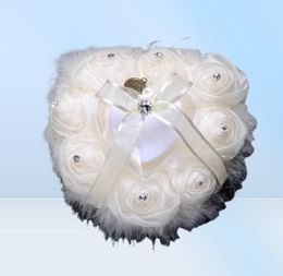 Wedding Ring Pillow with Heart Box Floral Heart Shape Satin Rose Cushion Marriage Creative Suppliers High Quality BS57082592082