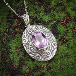 Pendant Necklaces Selling Oval Purple Gemstone Necklace Women Girls Daily Jewellery Mother's Day Party Banquet Gifts