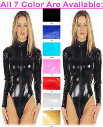 Unisex Short Body Suit Costumes Front Long Zipper 7 Color Shiny PVC Catsuit Sexy Women Men Costume Halloween Party Fancy Dress Cos1803061