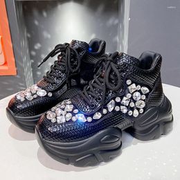 Casual Shoes Women Platform Luxury Outdoor Shine Rhinestone Decoration Sneakers Lace Up Walking Sports High Quality Female