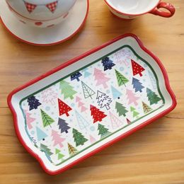 Plates Christmas Tree Ceramic Rectangular Plate Red Edge Cake Snack Breakfast
