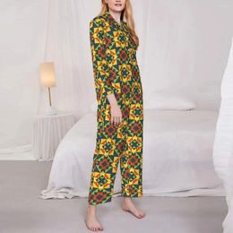 Home Clothing Pyjamas Lady Vintage Geo Print Room Nightwear Design Square 2 Pieces Casual Pyjama Set Long Sleeves Kawaii Oversized Suit