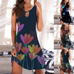 Casual Dresses Elegant Classy For Women 2024 Trendy Knee Length Sleeveless Boho Beach Mini Ruffled Wrap Dress Woman Clothing