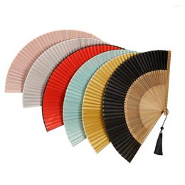 Decorative Figurines 21cm Bamboo Silk Fan Chinese Style Retro Folding Hand Held Halloween Party Custom Props Wedding Gifts Home Art