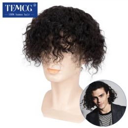 Toupees Toupees Water Curly Male Hair Prosthesis Mono Hair System Unit for Men Durable For Men 100% Human Hair Replacement Men's