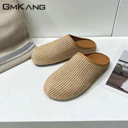 Slippers Cane Braided Women Round Toe Thick Sole Mules Comfort Slides Summer Shoes Weave Half And Men