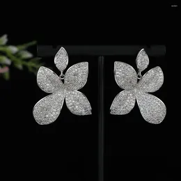 Dangle Earrings Luxury Trendy Flower Petals Leaves For Women Wedding Cubic Zirconia CZ DUBAI Bridal Earring Jewellery A0235