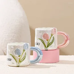 Mugs Creative Tulip Ceramic Mug Hand Cup Lovely Couple Coffee Water Teacher's Day Birthday Gift