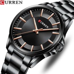 Relógios de pulso Curren moda mens es luxo banda de aço inoxidável negócios quartzo pulsos para homem mãos luminosas relógio masculino l240402