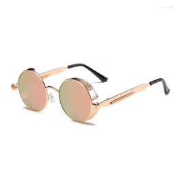 Sunglasses FOENIXSONG Women's Round For Men Women Gothic Steam Punk Black Brown Retro Sun Glasses Mirror Eyewear