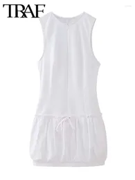 Casual Dresses White Short Woman Sleeveless Mini Dress Women Ruched Balloon For 2024 Youth Summer