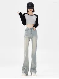 Women's Jeans Elastic Micro Horn High Waisted American Sexy Vintage Style Casual Bell-bottom Pant Female Straight Denim Trousers