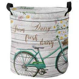 Laundry Bags Farm Fresh Bicycle Daisy Plank Flower Dirty Basket Foldable Home Organiser Clothing Kids Toy Storage
