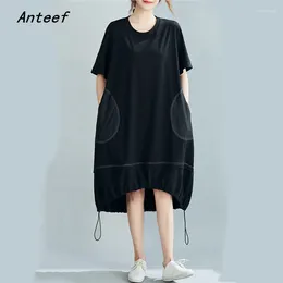 Party Dresses Short Sleeve Black Cotton Vintage In For Women Casual Loose Midi Woman Summer Dress Elegant Clothes 2024