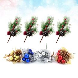 Decorative Flowers 8PC/ Total Artificial Berry Pine Cones Tree Branches For Home Christmas Trees Decoration