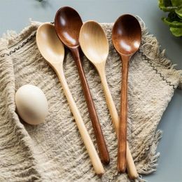 Spoons Children Wooden Spoon For Eating Mixing Stirring Cooking Wood Soup Long Handle With Japanese Style Kitchen Utensil