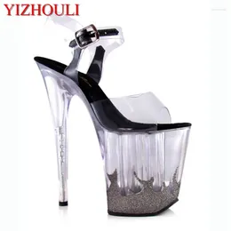 Dance Shoes Black And Transparent With Comfortable Thick Sandals 20cm High Heels 8 Inches Sexy Dancing