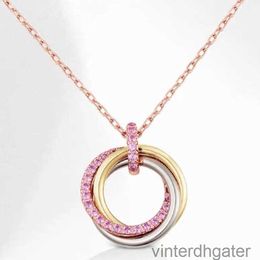 Top Luxury Fine Original 1to1 Designer Necklace for Women Carter Three Ring Necklace Full Body S925 Sterling Silver Thick Plated 18k Gold Pendant with Diamond