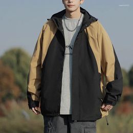 Men's Jackets For Men 2024 Spring Hooded Colour Block Large Pockets Fashion Oversize Casual Outdoor Coats Clothing