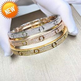 luxury top fine brand pure 925 sterling silver Jewellery for women easy lock bangle rose yellow gold full diamond love bangle weddin276I