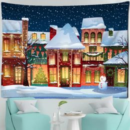 Tapestries Snowman Illustration Tapestry Wall Hanging Christmas Year Gift Hippie Art Background Cloth Home Decor