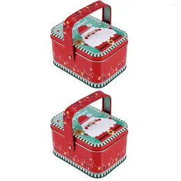 Storage Bottles 2 Count Christmas Tinplate Box Candy Holder Sweet Container Jewelry Gift Boxes Cookie Santa Claus Decoration Jar