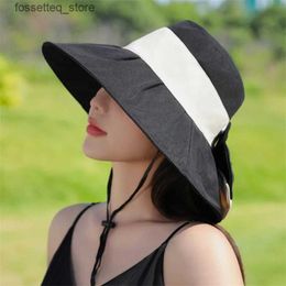 Wide Brim Hats Bucket Hats Womens Spring/Summer HatFashion Korean Style Bowknot Fisherman HatVersatile and Stylish Large Brim HatSunscreen and Sunshade L240402