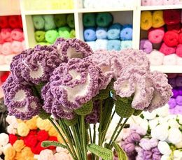 Decorative Flowers Home-made Knitting Carnation Bouquet Hand-woven Artificial Flower Table Furniture Decoration