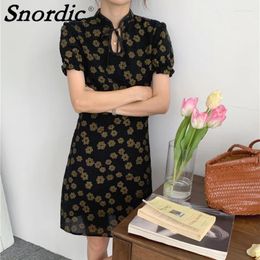 Party Dresses 2024 Women Summer Short Floral Cheongsate Dress Slim Waist Stand Collar Vintage Pullover Mini Sundress