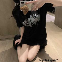 Designer 2024 Summer New Xiaoxiangfeng Women's T-shirt Heavy Industry Meteor Shining Diamond Short Sleeve Half Sleeve Loose H10H