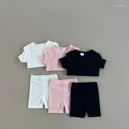 Clothing Sets FOCUSNORM 0-24M Infant Baby Girls Clothes 2pcs Outfit Solid Color Ruffles Short Sleeve Ribbed T-Shirt And Elastic Shorts