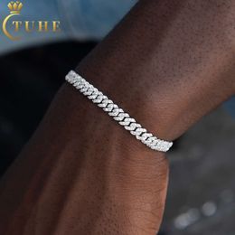 Pass Tester 6Mm White Gold Sterling Micro VVS Moissanite Diamond Prong Cuban Link Bracelet Iced Out Hip Hop Jewelry